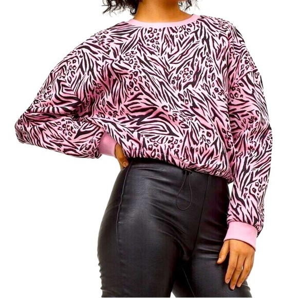 H&M Divided Pink Zebra Print Cropped Sweater Size Small Animal Print Barbiecore - Picture 1 of 7